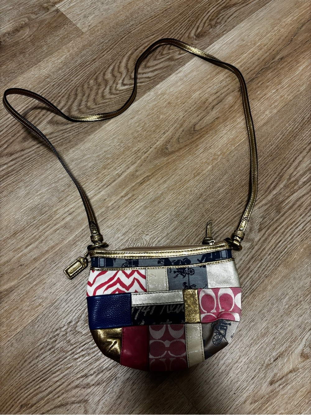 Coach Patchwork Crossbody Bag in Pink, Gold & Navy